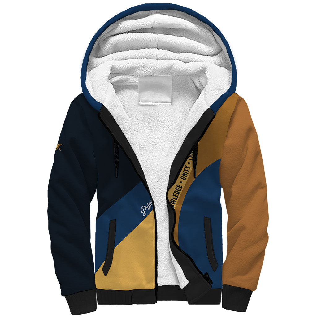 Prince Hall Freemasonry Sherpa Hoodie Square and Compasses Gold Blue Geometric