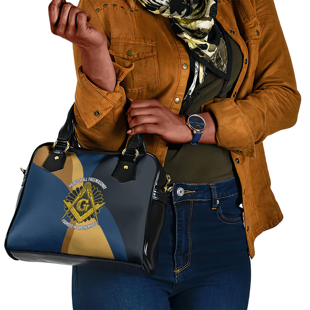 Prince Hall Freemasonry Shoulder Handbag Square and Compasses Gold Blue Geometric