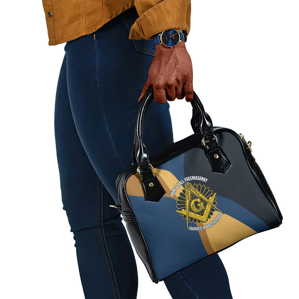 Prince Hall Freemasonry Shoulder Handbag Square and Compasses Gold Blue Geometric
