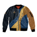Prince Hall Freemasonry Sleeve Zip Bomber Jacket Square and Compasses Gold Blue Geometric