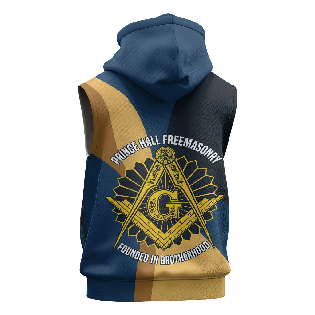 Prince Hall Freemasonry Sleeveless Hoodie Square and Compasses Gold Blue Geometric