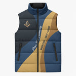 Prince Hall Freemasonry Sleeveless Puffer Jacket Square and Compasses Gold Blue Geometric