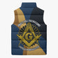 Prince Hall Freemasonry Sleeveless Puffer Jacket Square and Compasses Gold Blue Geometric