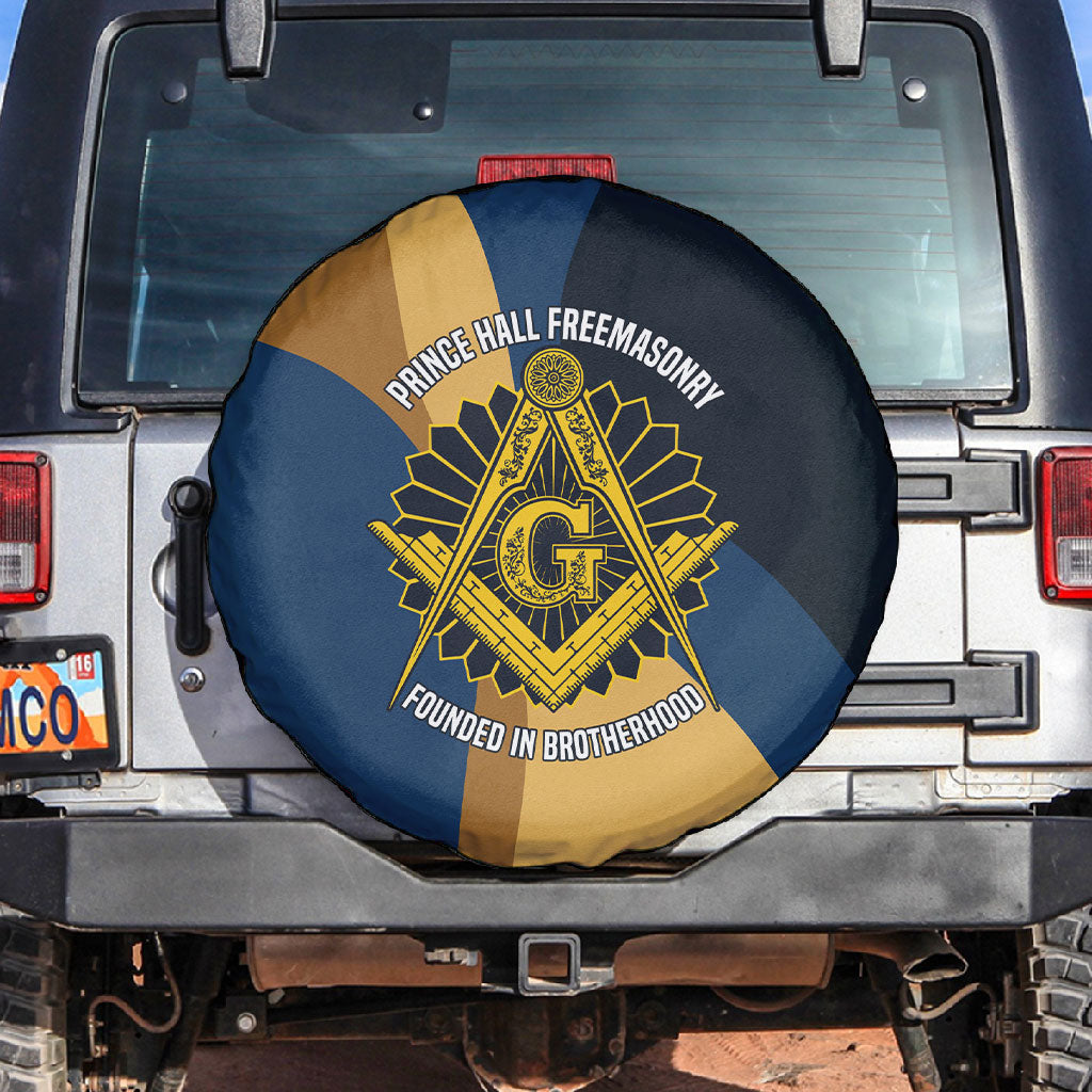 Prince Hall Freemasonry Spare Tire Cover Square and Compasses Gold Blue Geometric