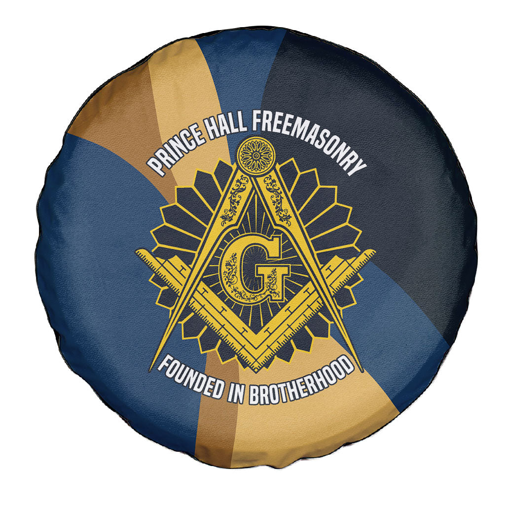 Prince Hall Freemasonry Spare Tire Cover Square and Compasses Gold Blue Geometric