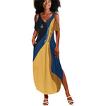 Prince Hall Freemasonry Summer Maxi Dress Square and Compasses Gold Blue Geometric