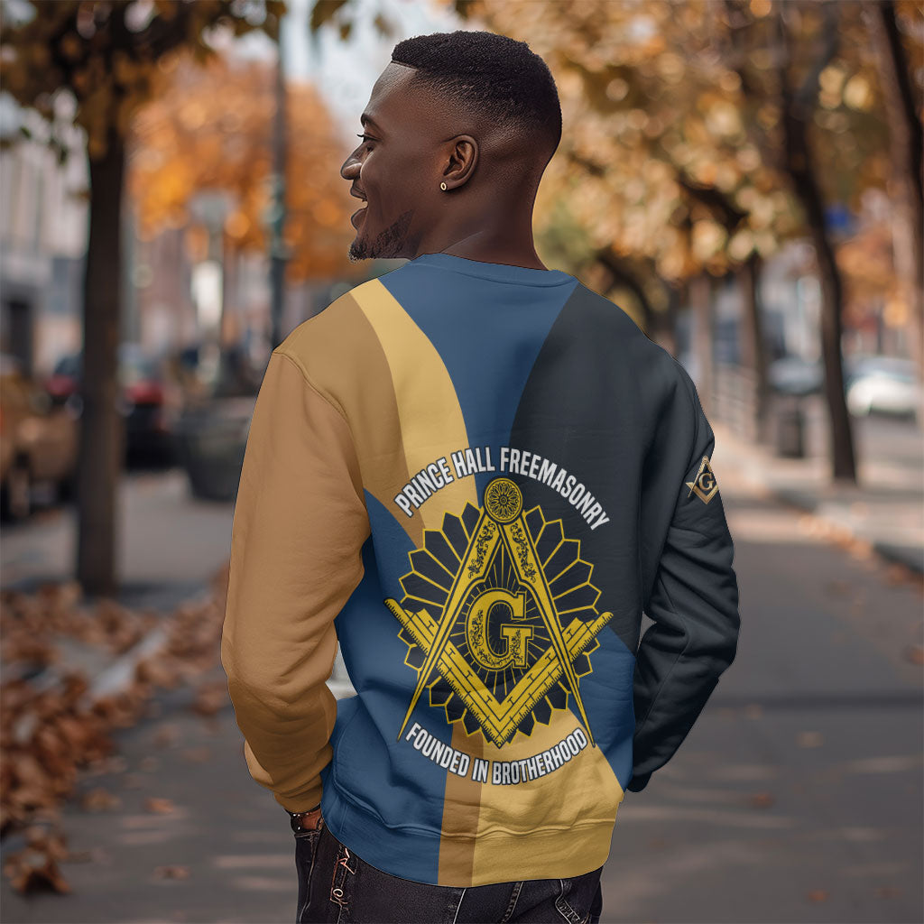 Prince Hall Freemasonry Sweatshirt Square and Compasses Gold Blue Geometric