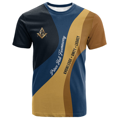 Prince Hall Freemasonry T shirt Square and Compasses Gold Blue Geometric