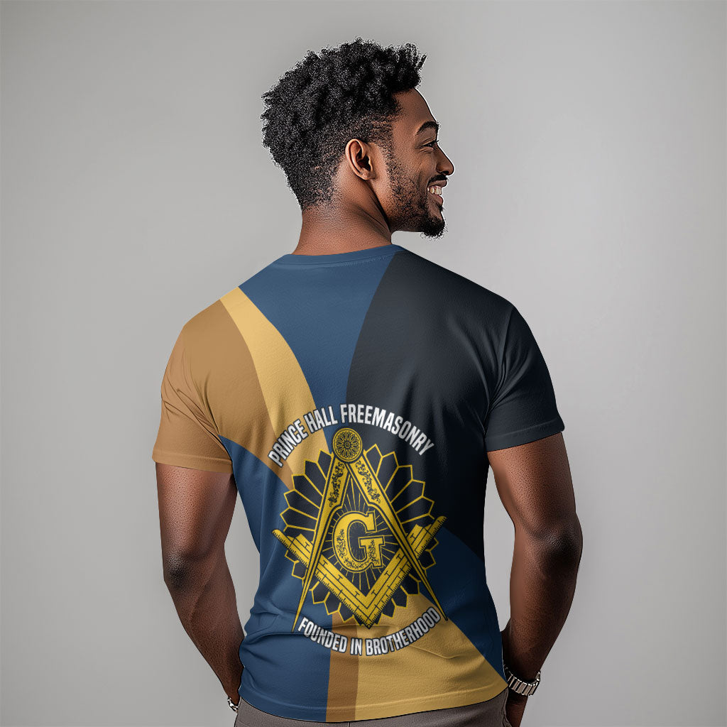 Prince Hall Freemasonry T shirt Square and Compasses Gold Blue Geometric