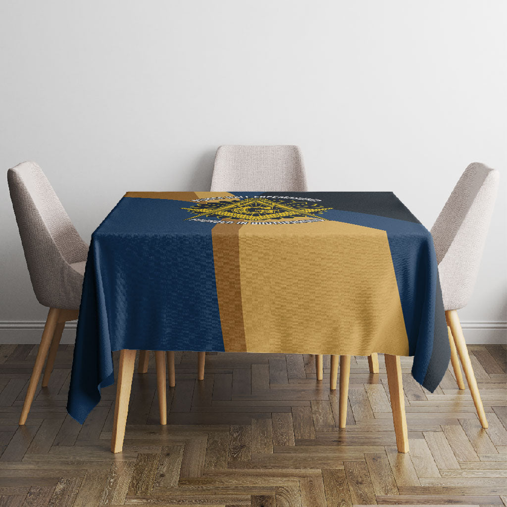 Prince Hall Freemasonry Tablecloth Square and Compasses Gold Blue Geometric