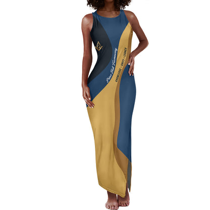 Prince Hall Freemasonry Tank Maxi Dress Square and Compasses Gold Blue Geometric
