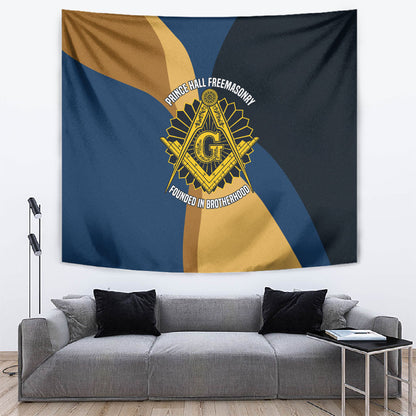 Prince Hall Freemasonry Tapestry Square and Compasses Gold Blue Geometric