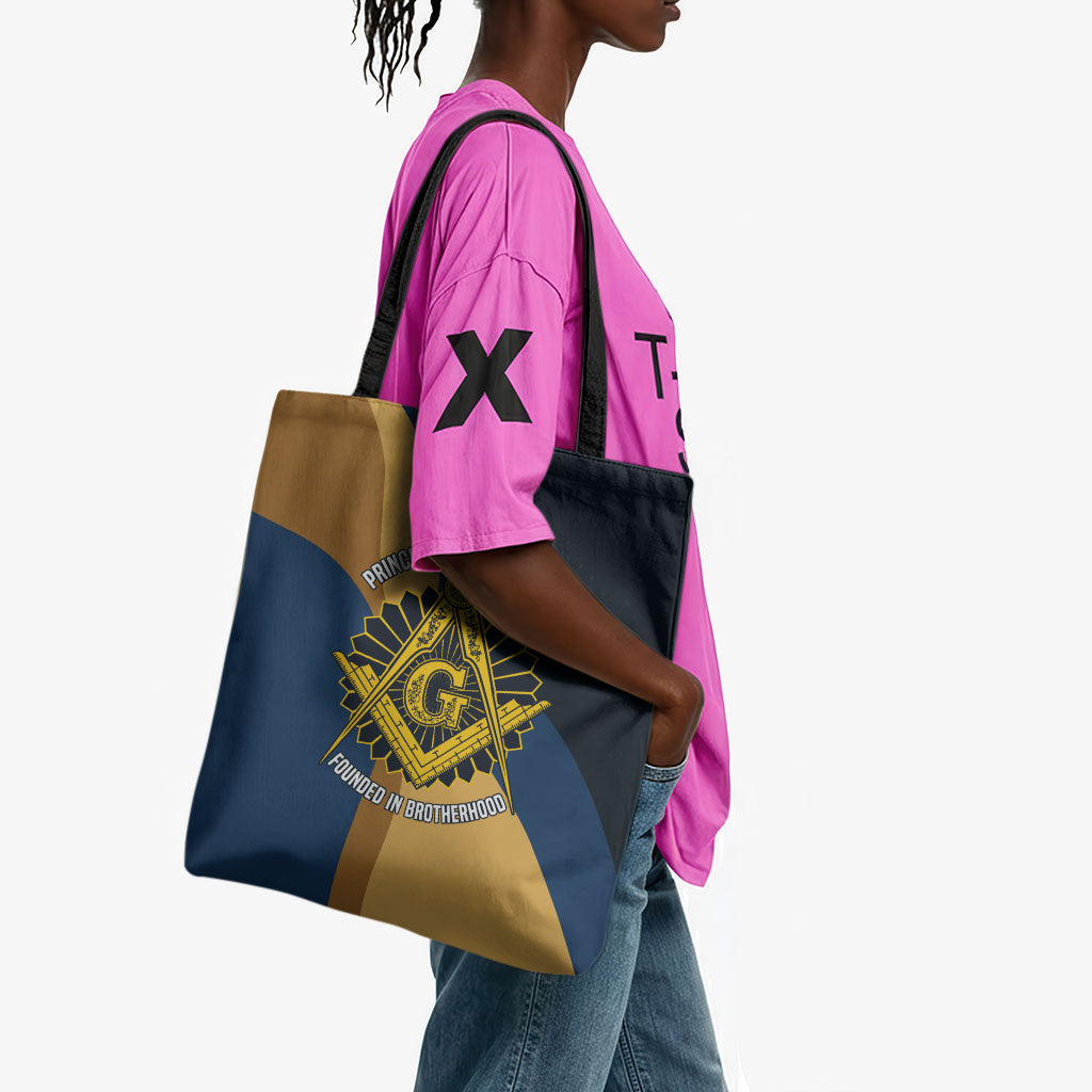 Prince Hall Freemasonry Tote Bag Square and Compasses Gold Blue Geometric