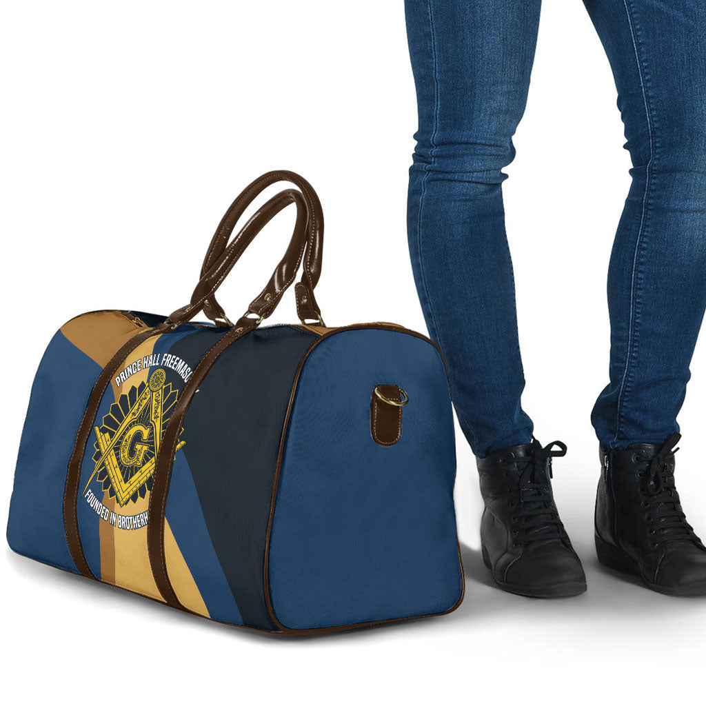 Prince Hall Freemasonry Travel Bag Square and Compasses Gold Blue Geometric