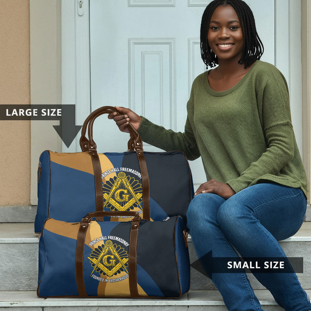 Prince Hall Freemasonry Travel Bag Square and Compasses Gold Blue Geometric