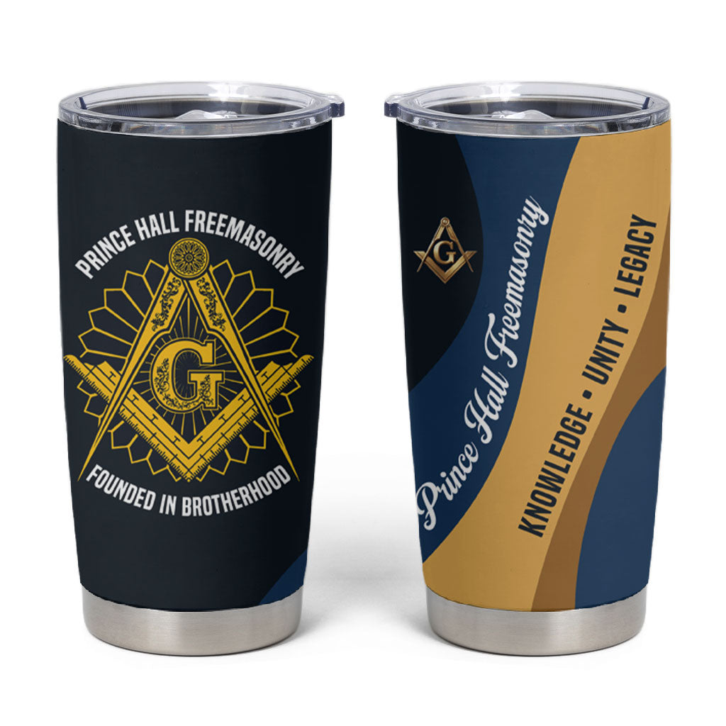 Prince Hall Freemasonry Tumbler Cup Square and Compasses Gold Blue Geometric