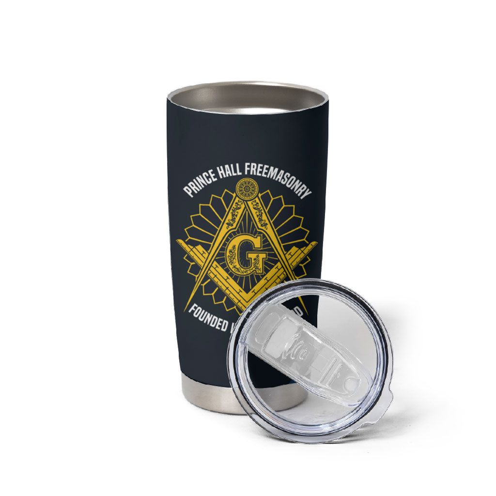 Prince Hall Freemasonry Tumbler Cup Square and Compasses Gold Blue Geometric