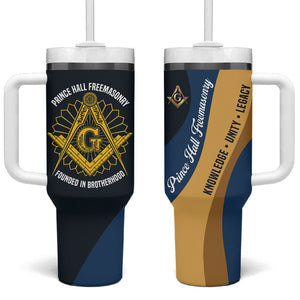 Prince Hall Freemasonry Tumbler With Handle Square and Compasses Gold Blue Geometric