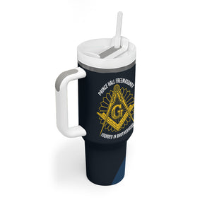 Prince Hall Freemasonry Tumbler With Handle Square and Compasses Gold Blue Geometric