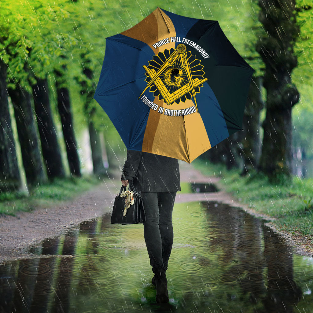 Prince Hall Freemasonry Umbrella Square and Compasses Gold Blue Geometric