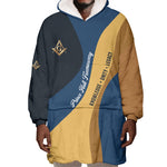 Prince Hall Freemasonry Wearable Blanket Hoodie Square and Compasses Gold Blue Geometric