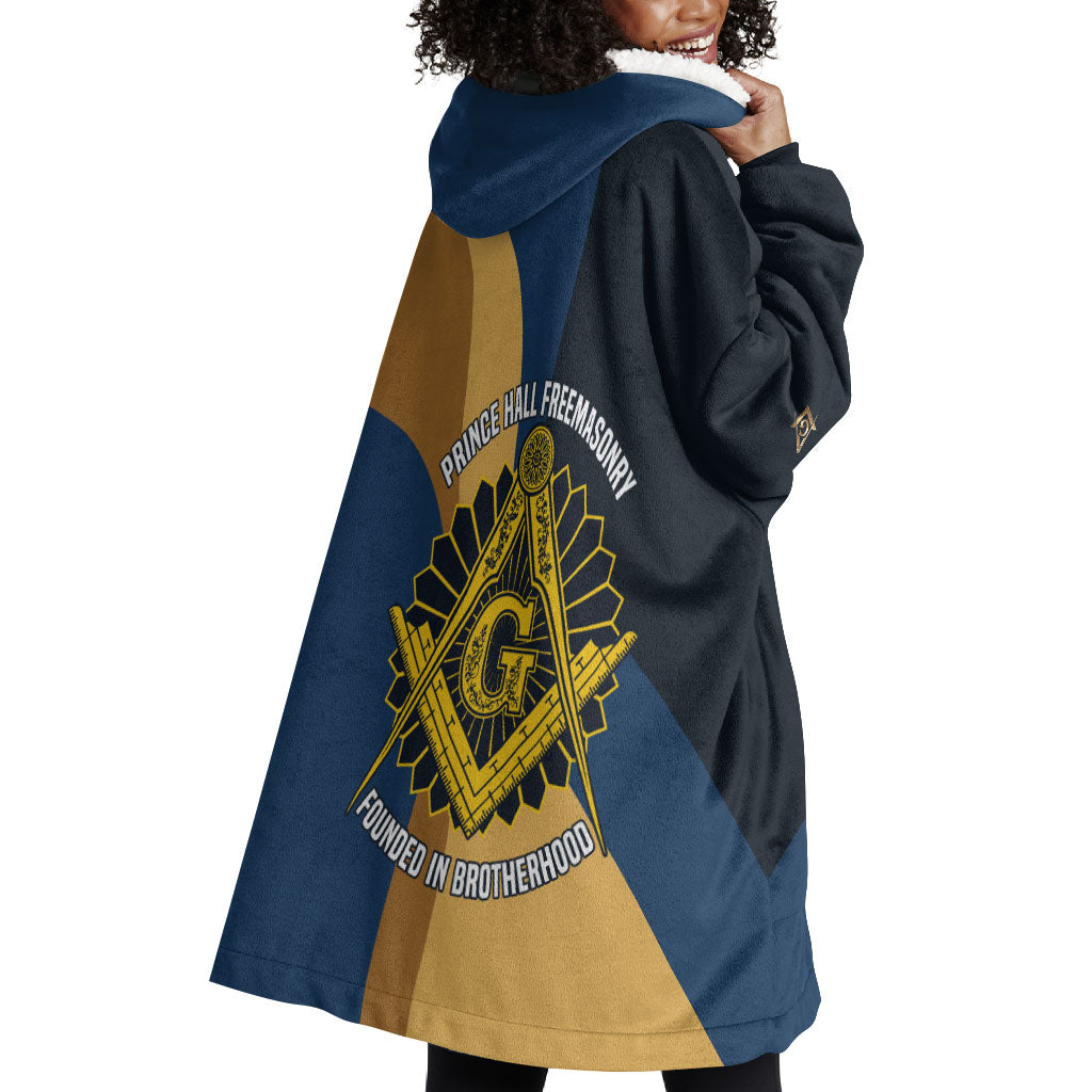 Prince Hall Freemasonry Wearable Blanket Hoodie Square and Compasses Gold Blue Geometric