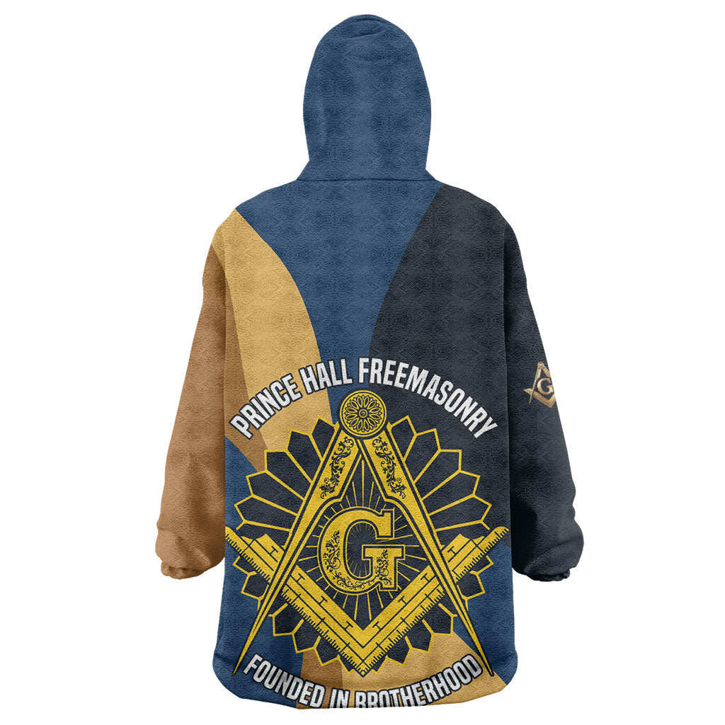 Prince Hall Freemasonry Wearable Blanket Hoodie Square and Compasses Gold Blue Geometric