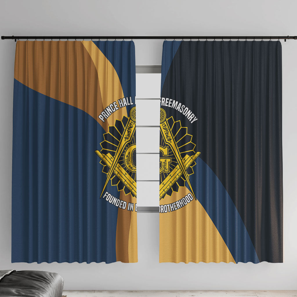 Prince Hall Freemasonry Window Curtain Square and Compasses Gold Blue Geometric