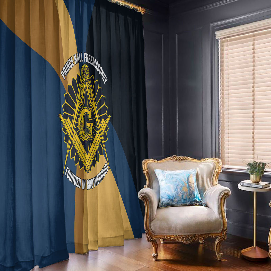 Prince Hall Freemasonry Window Curtain Square and Compasses Gold Blue Geometric