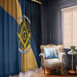 Prince Hall Freemasonry Window Curtain Square and Compasses Gold Blue Geometric