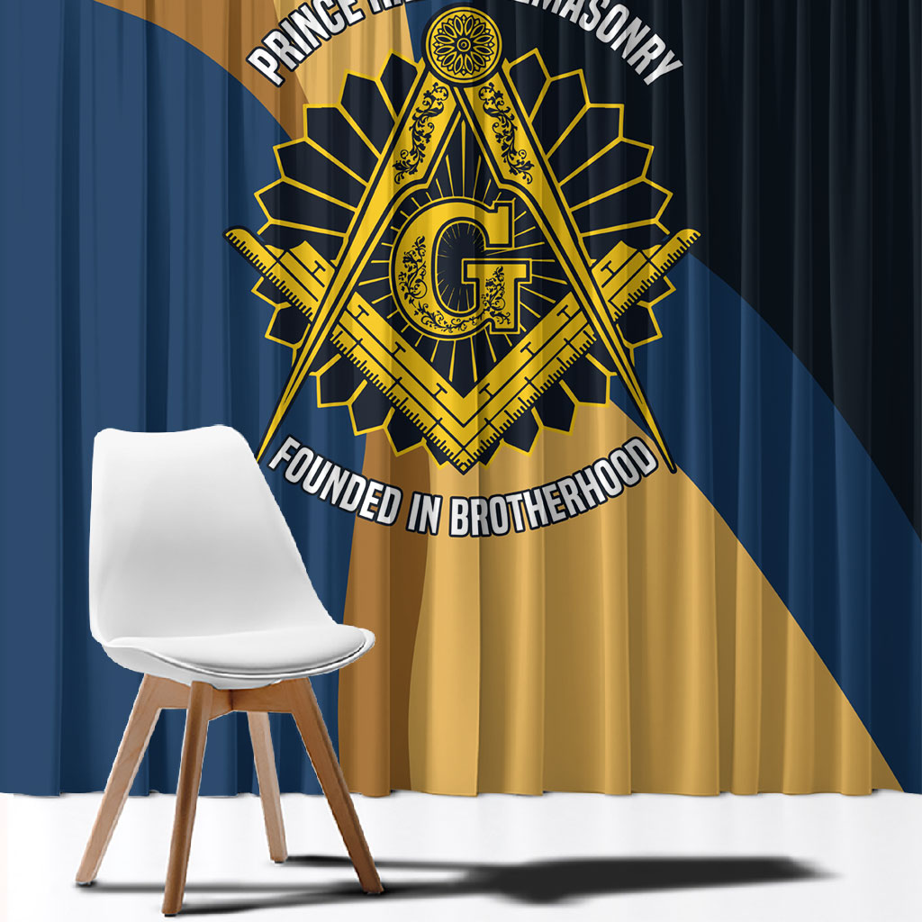 Prince Hall Freemasonry Window Curtain Square and Compasses Gold Blue Geometric