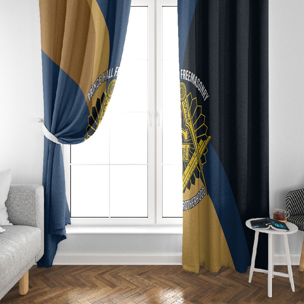 Prince Hall Freemasonry Window Curtain Square and Compasses Gold Blue Geometric