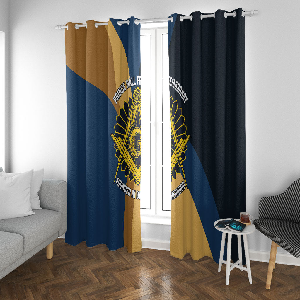 Prince Hall Freemasonry Window Curtain Square and Compasses Gold Blue Geometric