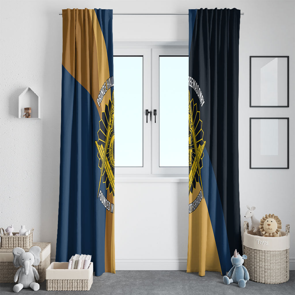 Prince Hall Freemasonry Window Curtain Square and Compasses Gold Blue Geometric