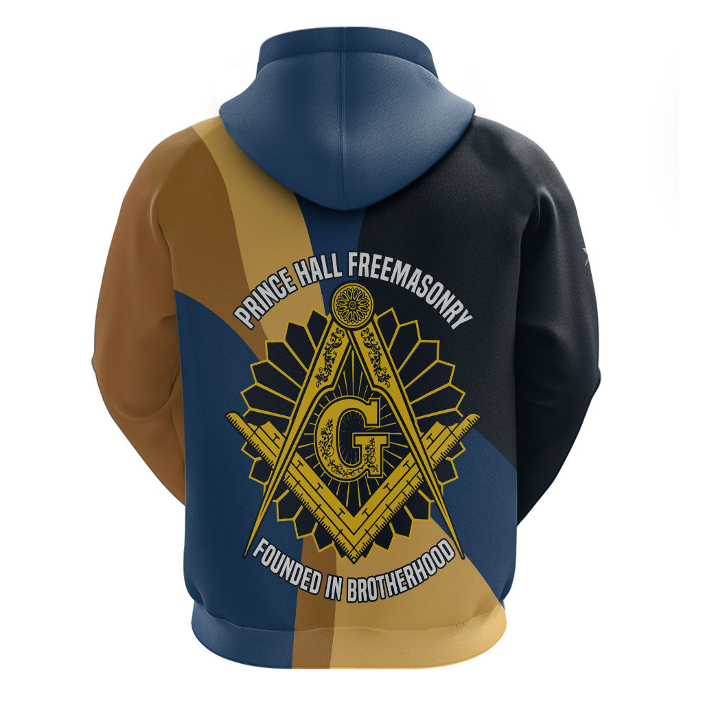 Prince Hall Freemasonry Zip Hoodie Square and Compasses Gold Blue Geometric
