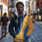 Prince Hall Freemasonry Zip Hoodie Square and Compasses Gold Blue Geometric