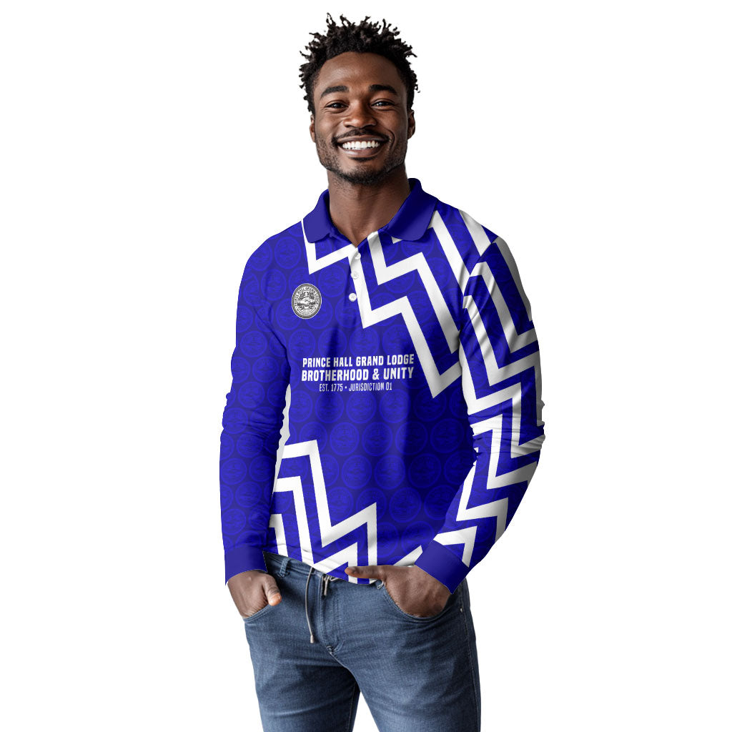 Prince Hall Grand Lodge Long Sleeve Polo Shirt Founder Portrait Geometric Brotherhood