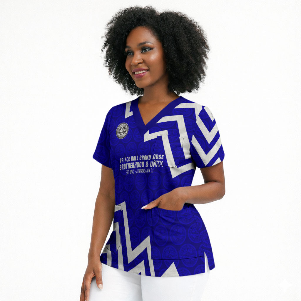 Prince Hall Grand Lodge Scrub Top Founder Portrait Geometric Brotherhood