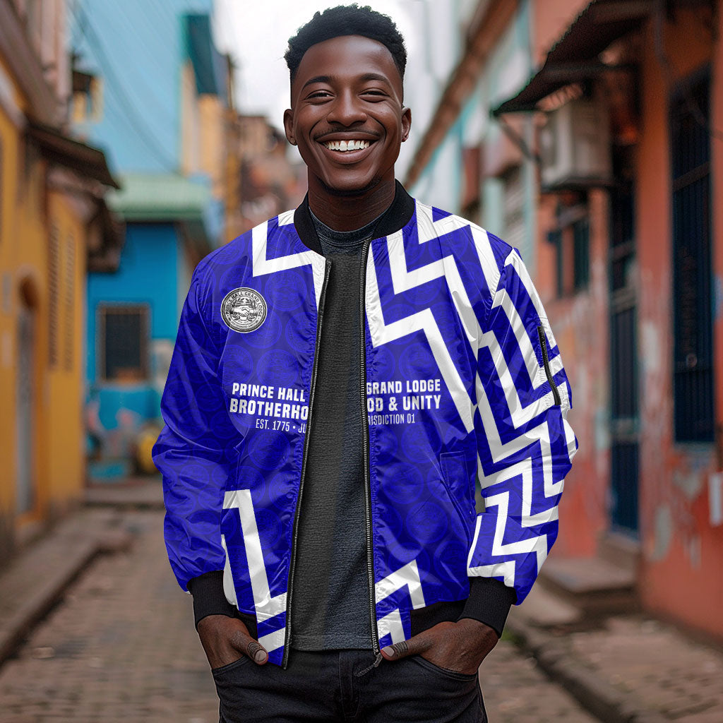 Prince Hall Grand Lodge Sleeve Zip Bomber Jacket Founder Portrait Geometric Brotherhood