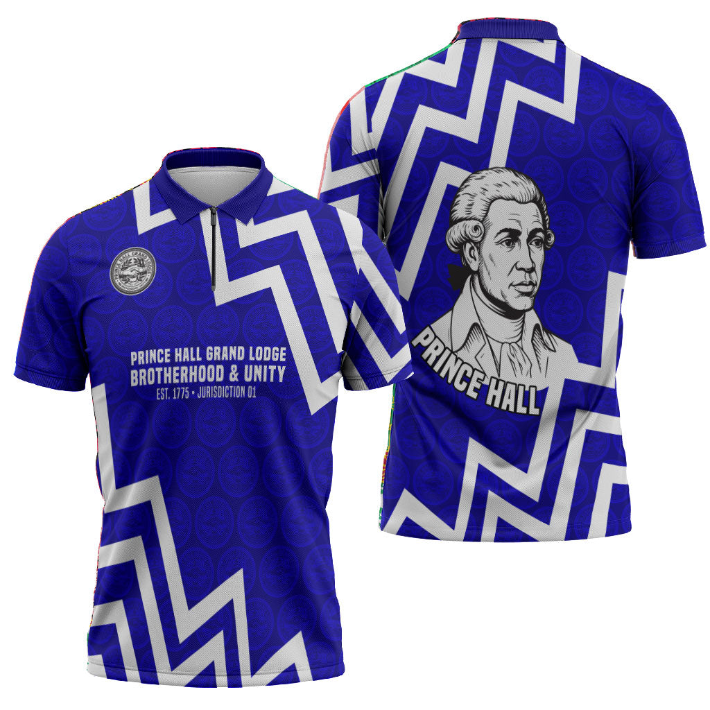 Prince Hall Grand Lodge Zipper Polo Shirt Founder Portrait Geometric Brotherhood