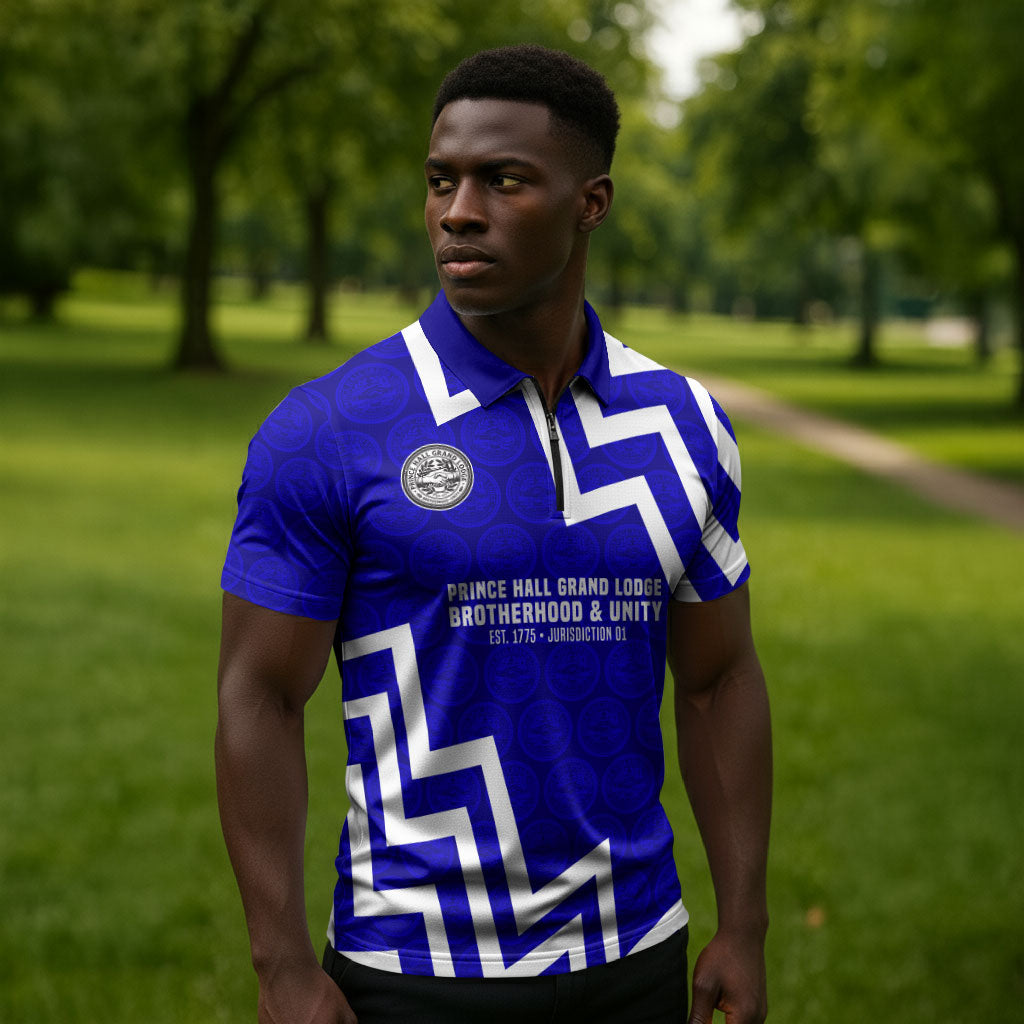 Prince Hall Grand Lodge Zipper Polo Shirt Founder Portrait Geometric Brotherhood