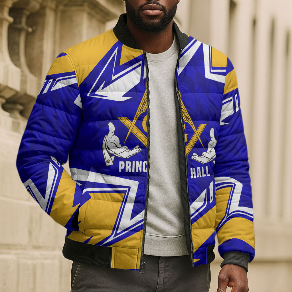 Prince Hall Freemasonry Bomber Puffer Jacket Square and Compasses Masonic Brothers