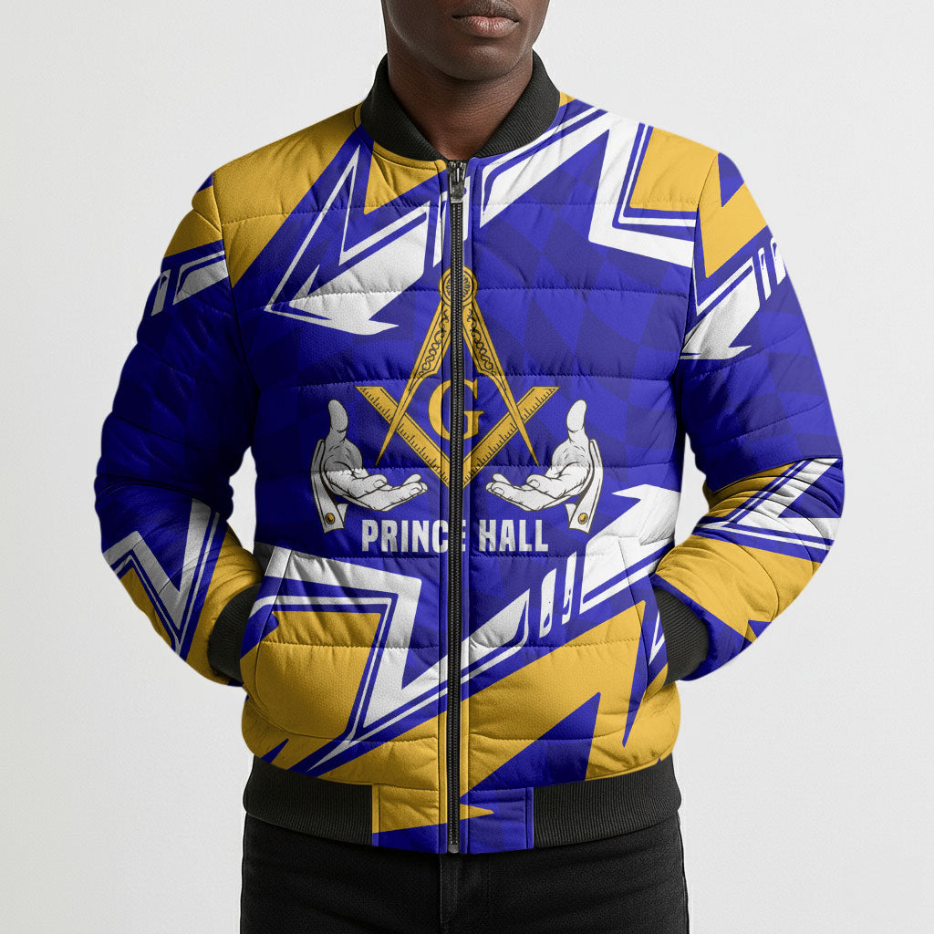 Prince Hall Freemasonry Bomber Puffer Jacket Square and Compasses Masonic Brothers