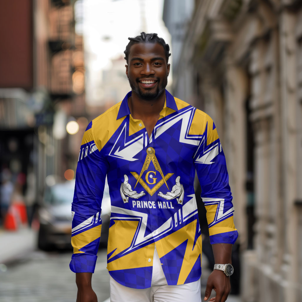 Prince Hall Freemasonry Long Sleeve Button Shirt Square and Compasses Masonic Brothers