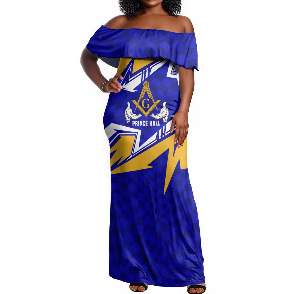 Prince Hall Freemasonry Off Shoulder Maxi Dress Square and Compasses Masonic Brothers