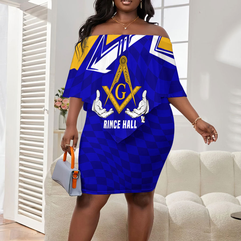 Prince Hall Freemasonry Off Shoulder Short Dress Square and Compasses Masonic Brothers