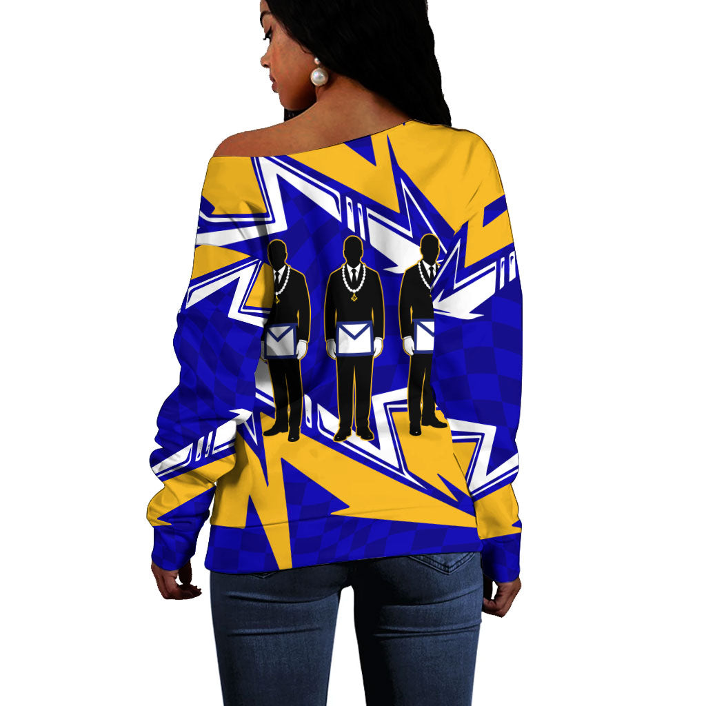 Prince Hall Freemasonry Off Shoulder Sweater Square and Compasses Masonic Brothers
