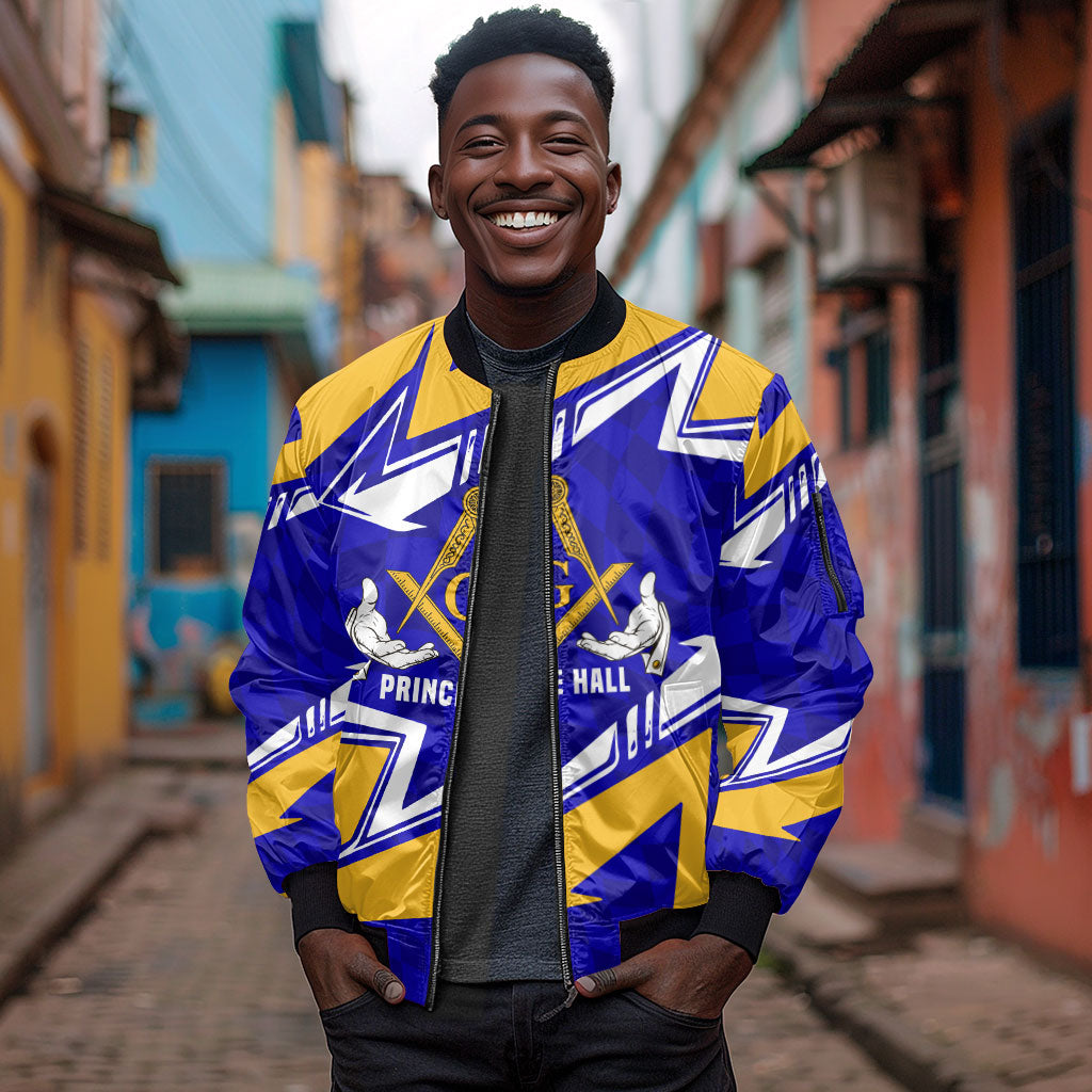 Prince Hall Freemasonry Sleeve Zip Bomber Jacket Square and Compasses Masonic Brothers