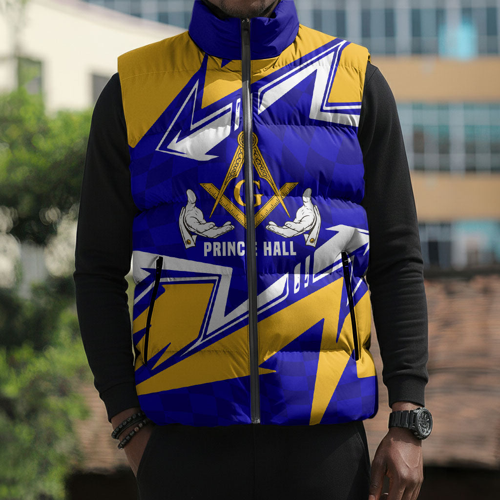 Prince Hall Freemasonry Sleeveless Puffer Jacket Square and Compasses Masonic Brothers
