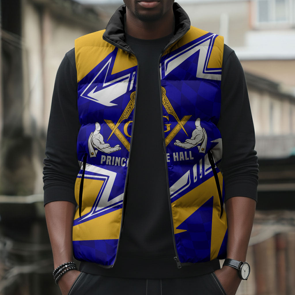 Prince Hall Freemasonry Sleeveless Puffer Jacket Square and Compasses Masonic Brothers